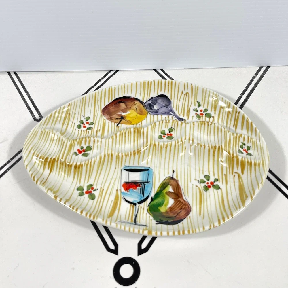 Vintage Hand Painted Italian Ceramic Fruit Wine Egg‎ Platter Made in Italy